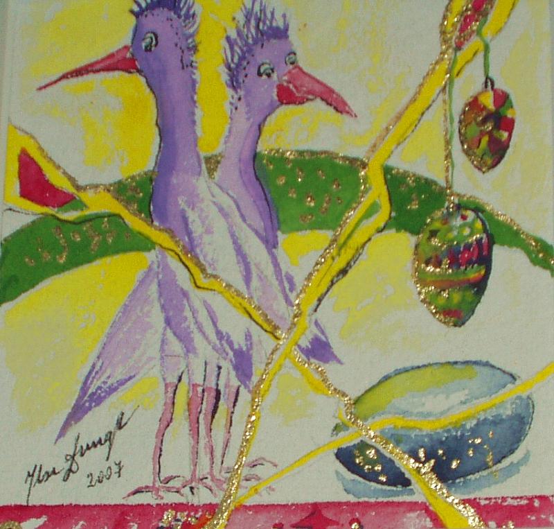 "Eiertanz" Miniatur-Aquarell+Gold 10x10cm