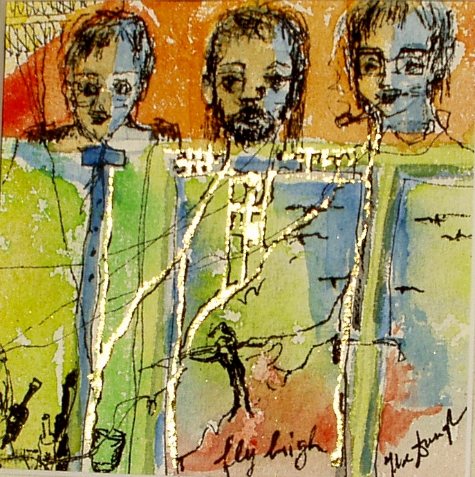 "Fly high"  Aquarell+Blattgold 10x10cm
