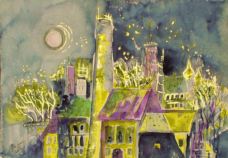 "ABEND"
Aquarell+Blattgold auf Papier 25x36