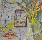 "Erwartung" Miniatur-Aquarell+Gold 10x10